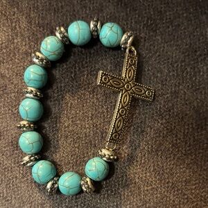 Turquoise Beaded Cross Stretch Bracelet